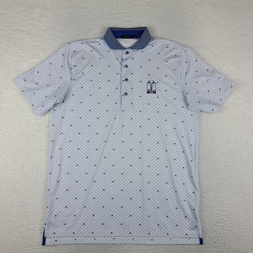 Greyson Polo Shirt Mens Medium Blue White Geometric Performance Golf